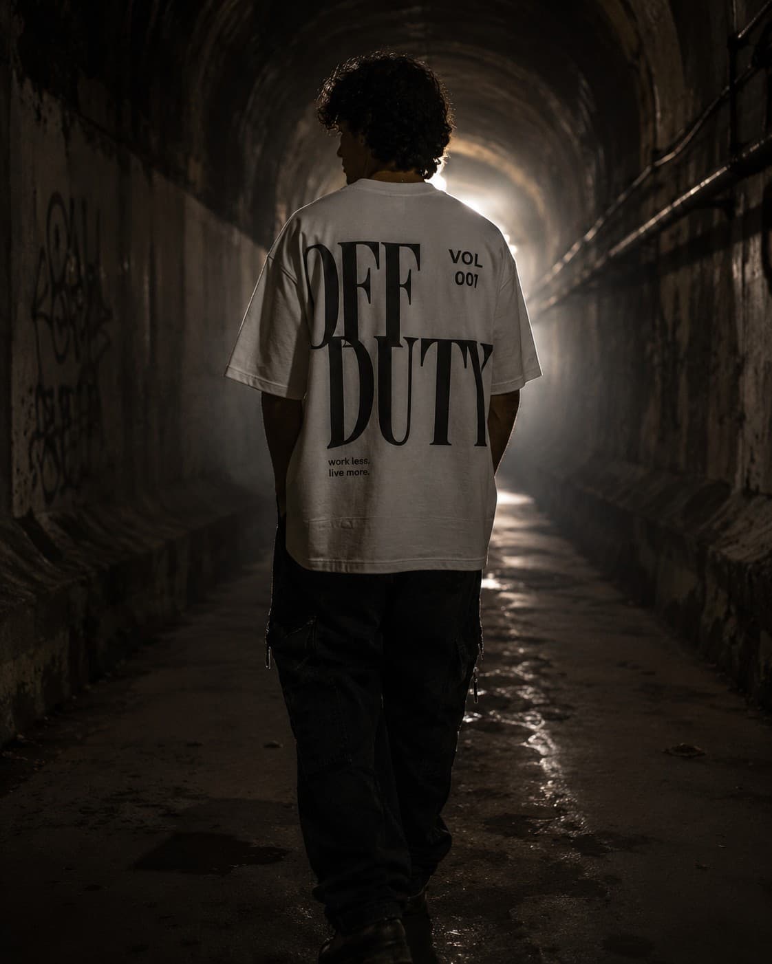 OFFDUTY Sign-Off oversized graphic tee bone wordmark — streetwear Pakistan